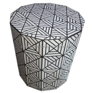 Royal Chevron bone inlay <b>table</b> Featuring a unique hexagonal shape and a subtle black <b>white</b> color a seat or a <b>side</b> for home decor - Product Image 3
