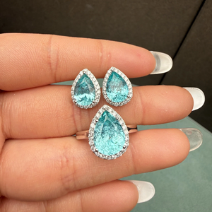 Women's White Gold Pear Cut Fancy <b>Blue</b> Diamond <b>Earrings</b> IGI Certified Luxury <b>Studs</b> - Product Image 3