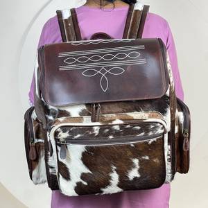 Vintage Western Genuine Cowhide <b>Leather</b> with Boot Stitch <b>Backpack</b> Purse Tooled Flap Women Travel School Fashion <b>Backpacks</b> - Product Image 3