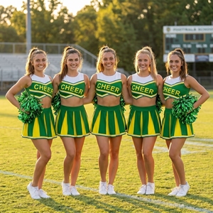 Ensemble d'uniformes de pom-pom girl pour filles, vert, avec logo personnalisé, strass, haut court et jupe plissée, grande taille, costume de pom-pom girl pour Halloween, adulte - Product Image 6