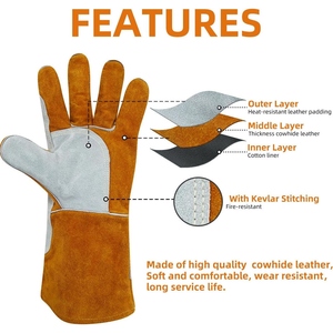 Nouvelles gants de soudage en cuir de vachette pleine fleur, résistants à l'abrasion, antistatiques, résistants à la chaleur, pour usage industriel - Product Image 3