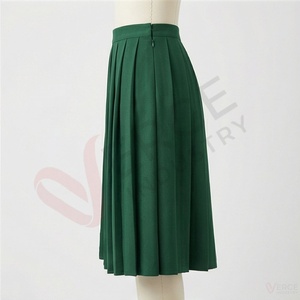 Jupe midi plissée taille haute pour femme, style preppy, vert uni - Product Image 3
