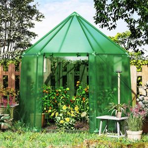 Mini serra a tenda 78x68x75 pollici per giardinaggio tutto l'anno, facile da montare, con telaio in acciaio e legno, in policarbonato e polietilene - Product Image 2