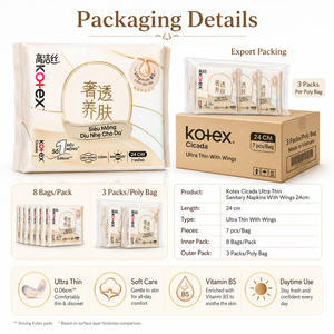Kotex Cicada Toallas Sanitarias Ultra Finas con Alas 24cm - 7uds/Bolsa |   91270A Uso diario suave para la piel - Product Image 6