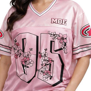 Jersey de Fútbol Americano para Mujer, Cuello en V, Malla, Diseño con Estampado de Flores Rosas y Número, Uniforme de Equipo Personalizado, Producción al por Mayor OEM - Product Image 2