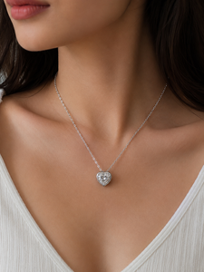 Collar con Colgante de Diamante Cultivado en Laboratorio en Oro Blanco de 9K, Corte Corazón, Cadena de Serpiente, para Mujer, Joyería Moderna para Fiestas Románticas y Uso Diario - Product Image 1