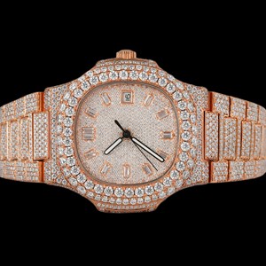 Reloj de Cuarzo para Hombre, Estilo Hip Hop, Completamente Cubierto de Diamantes Moissanite, de Acero Inoxidable, Regalo de Cumpleaños Perfecto para Él - Product Image 1