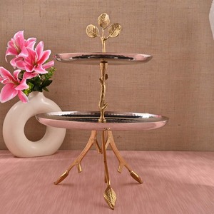 Support à gâteau à deux niveaux en acier inoxydable finition dorée, multi-étages, hauteur 41 cm, largeur 30 cm, plateau à gâteau réutilisable - Product Image 6
