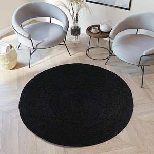 Alfombra Redonda de Yute Hecha a Mano con Fibra Natural, Alfombra Redonda de Tamaño Personalizado, Color Negro - Product Image 4