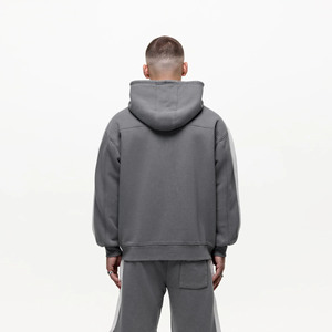 Hoodie boxy à double fermeture éclair personnalisé en mélange de coton épais 450 g/m² – Hoodie court en molleton bouclette pour homme avec fermeture éclair - Product Image 4