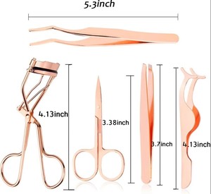Ensemble de 5 outils applicateurs de cils, applicateur de faux cils, recourbe-cils et kit de coupe-cils en acier inoxydable rose doré - Product Image 5
