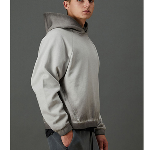 Sudadera extragrande de felpa francesa 100% algodón para hombre, sudaderas con capucha con efecto desgastado y lavado ácido para hombre. - Product Image 6