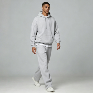 Custom Blank Regular <b>Grey</b> Tracksuit for Men Heavyweight Cotton Fleece Anti-Pilling 300g <b>Hoodie</b> Sweatpants Two Piece Streetwear - Product Image 1