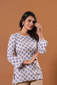 Twin Feet Women's White Digital Print Floral Cotton Quick Dry <b>Kurta</b> <b>Top</b> Casual Wear Regular Fit Regular All Seasons India - Product Image 5