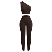 Ensemble de yoga pour femme, haut court asymétrique à dos nageur, leggings taille haute, imprimé par sublimation, logo avant, ensemble 2 pièces Dallas