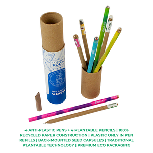 Ensemble cadeau stylo et crayon plantables, écologique, papier recyclé infusé de graines, encre bleue, largeur d'écriture 0,7 mm, dans un tube en papier - Product Image 6