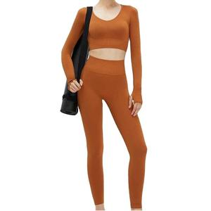 Conjunto de yoga de manga larga con cremallera, color rosa, efecto levanta glúteos, transpirable, elástico, sin costuras, sexy, para chicas, venta al por mayor. - Product Image 5