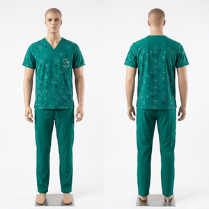 Conjunto de Uniforme Médico Estampado de Poliéster y Spandex Premium de 170 GSM, Color Verde Salvia, con Logotipo Personalizado por Sublimación - Product Image 3