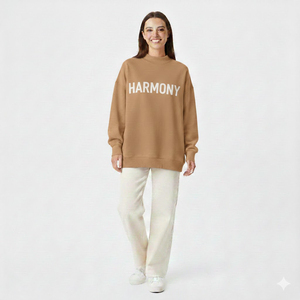 Streetwear Breathable <b>Mock</b> <b>Neck</b> Autumn Solid Lined Front Logo Sweatshirt for Women Oversized Cozy Pullover Casual Loose Fit <b>Top</b> - Product Image 1
