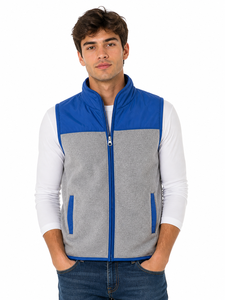 Mens Premium Dual Tone Sleeveless <b>Jacket</b> Blue <b>Grey</b> <b>Fleece</b> Vest Casual Zip Up Bodywarmer Soft Warm Fabric Lightweight Layering - Product Image 1