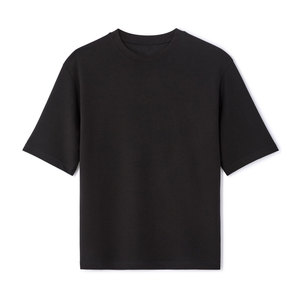 Camiseta de Manga Corta para Hombre, Corte Regular, Color Sólido, Algodón Jersey, Cuello Redondo, Estilo Casual, Negra, Corte Relajado - Product Image 1