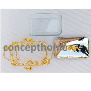 Plateau de service haut de gamme en métal argenté de qualité supérieure avec couvercle et base décorés de fleurs, logo personnalisable, style occidental. - Product Image 2