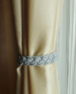 Orange braided Cotton Cord <b>Curtain</b> Tiebacks, Turk Head knot <b>Curtain</b> Holdback - Product Image 1