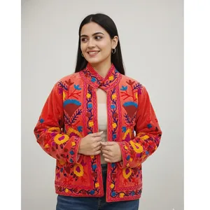 Designer Suzani Handcrafted Cotton <b>Embroidered</b> <b>Jacket</b> <b>Women</b> Traditional Floral Pattern Casual Ethnic Wear - Product Image 1