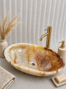 Handmade Luxury Oval Natural Agate Stone Bathroom Sink Vessel Wash <b>Basin</b> 36cm Crysta - Product Image 3