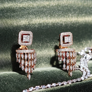 Designer 18K Solid Gold Chandelier <b>Earrings</b> Lab Grown Diamonds Rhodium Plated IGI Certified | Premium Wedding/Evening Jewelry - Product Image 5