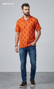 Best Fabric Cotton with All-Over Ganesha Print Half-Sleeve <b>Shirt</b>-Collar Short-Kurta <b>Man's</b> Collection <b>Indian</b> Supplier - Product Image 3