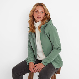 Veste à capuche en softshell vert pour femme, fermeture éclair, résistante à l'eau, coupe classique, pour l'automne - Product Image 1