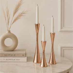 Modern Rose Gold Metal <b>Candle</b> Holder Set Elegant Copper Finish Candlestick Stand for Wedding Table Centerpieces Romantic <b>Dinner</b> - Product Image 4