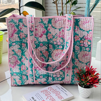 Tas Travel Duffle Besar Bahan Katun, Custom Quilted, Dapat Dilipat, Tahan Lama, Resleting Sporty, Tas Jinjing Wanita, Motif Bunga, Untuk Perjalanan Semalam