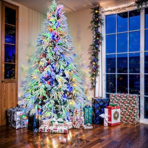 Albero di Natale Artificiale Pre-Illuminato 7.5FT, Abete Innevato con 350 Luci LED Multicolore, 8 Modalità di Lampeggio - Product Image 1