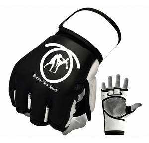 Guantes de MMA para Artes Marciales, Grappling, Sparring y Entrenamiento, de Cuero Vacuno con Palma Abierta y Correa para la Muñeca, Guantes Acolchados para Muay Thai - Product Image 1