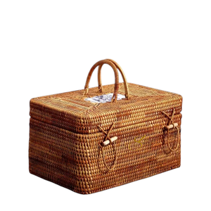 Caja de Almacenamiento de Ratán Natural Tejida a Mano con Tapa y Asa para Organización del Hogar, Regalo - Product Image 1