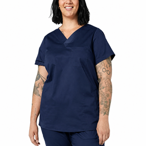 Women's Light Blue V-Neck <b>Scrub</b> <b>Top</b> Short Sleeve Front Pocket Cotton Polyester Woven Medical Hospital Nursing Healthcare Uniform - Product Image 5