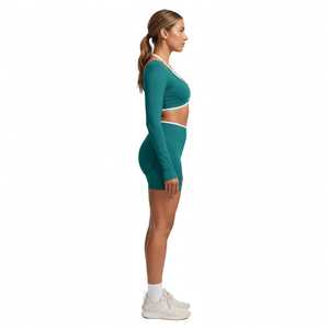 Ensemble de yoga sans couture 2 pièces pour femme : haut court à manches longues et col rond, leggings taille haute - Product Image 3