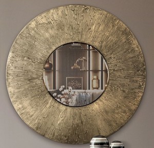Espejo Redondo de Pared de Metal con Marco Texturizado, Espejo Decorativo Moderno Hecho a Mano, Grosor de 10 mm - Product Image 1