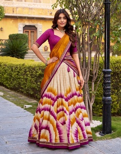 Indian Ethnic Traditional Designer Tussar Silk Lehenga Choli with Tie <b>Dye</b> Print for Wedding Outfit for Women Floor Length Wear - Product Image 1