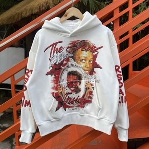 เสื้อมีฮู้ดลายกราฟิกพิมพ์ดิจิตอลโอเวอร์ไซส์เสื้อฮู้ดแบบสวมหัวธรรมดาทรงหลวมสไตล์ฤดูหนาว - Product Image 1