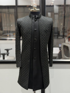 Luxury Black Embroidered Groom Sherwani Suit with Pant Designer Indian Pakistani Wedding Sherwani Set for <b>Men</b> Wholesale Order - Product Image 6