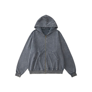 Customizable Washed Stonewash Regular Fit Zipper-<b>Up</b> 100% Cotton Solid Winter Plain Dyed Acid Wash Men's Hoodies and Sweatshirts - Product Image 1