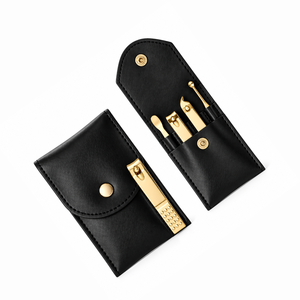 ชุดทำเล็บ MANAN INSTRUMENTS รุ่นหรูหรา หนังสีดำคลาสสิก 5 in 1 ชุดพกพาพร้อมอุปกรณ์สีทองสำหรับผู้ใหญ่ - Product Image 5