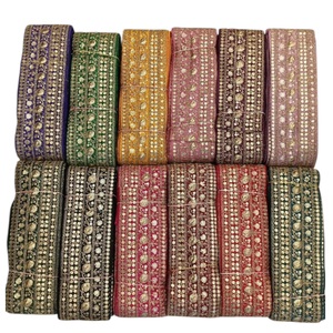 งานฝีมือคุณภาพพรีเมียม ผ้าลูกไม้และริบบิ้นผ้าฝ้ายแท้ 100% ประดับเลื่อม สำหรับตกแต่งชุดแต่งงานและงานฝีมือแฟชั่นชั้นสูง - Product Image 1