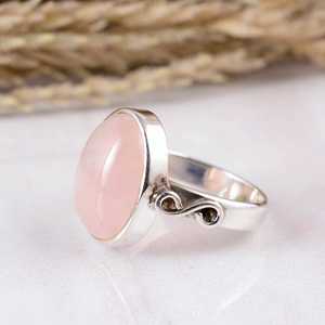 SHYAM JEWELRY Handmade 925 Sterling <b>Silver</b> Natural Rose Quartz Oval Boho & Hippie Matte Bezel Setting Wedding <b>Statement</b> <b>Ring</b> - Product Image 3