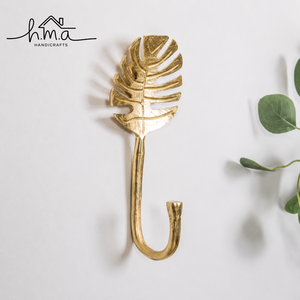 Monstera Leaf Solid Brass Wall Hook Decorative Tropical Plant <b>Coat</b> Hook Towel <b>Robe</b> Hat Key Holder Handmade Home Decor - Product Image 1