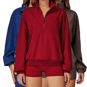 Conjunto de Sudadera de Media Cremallera y Shorts de Ciclismo para Mujer, Suave como la Mantequilla, Alta Elasticidad, Oversize, Ropa Deportiva Ecológica para Gimnasio - Product Image 1
