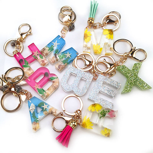 Hot Selling Traditional Acrylic Resin 26 <b>Initials</b> Pendant Keychain Flower Shell Amber Handbag Charm Gift Handcrafted High - Product Image 1
